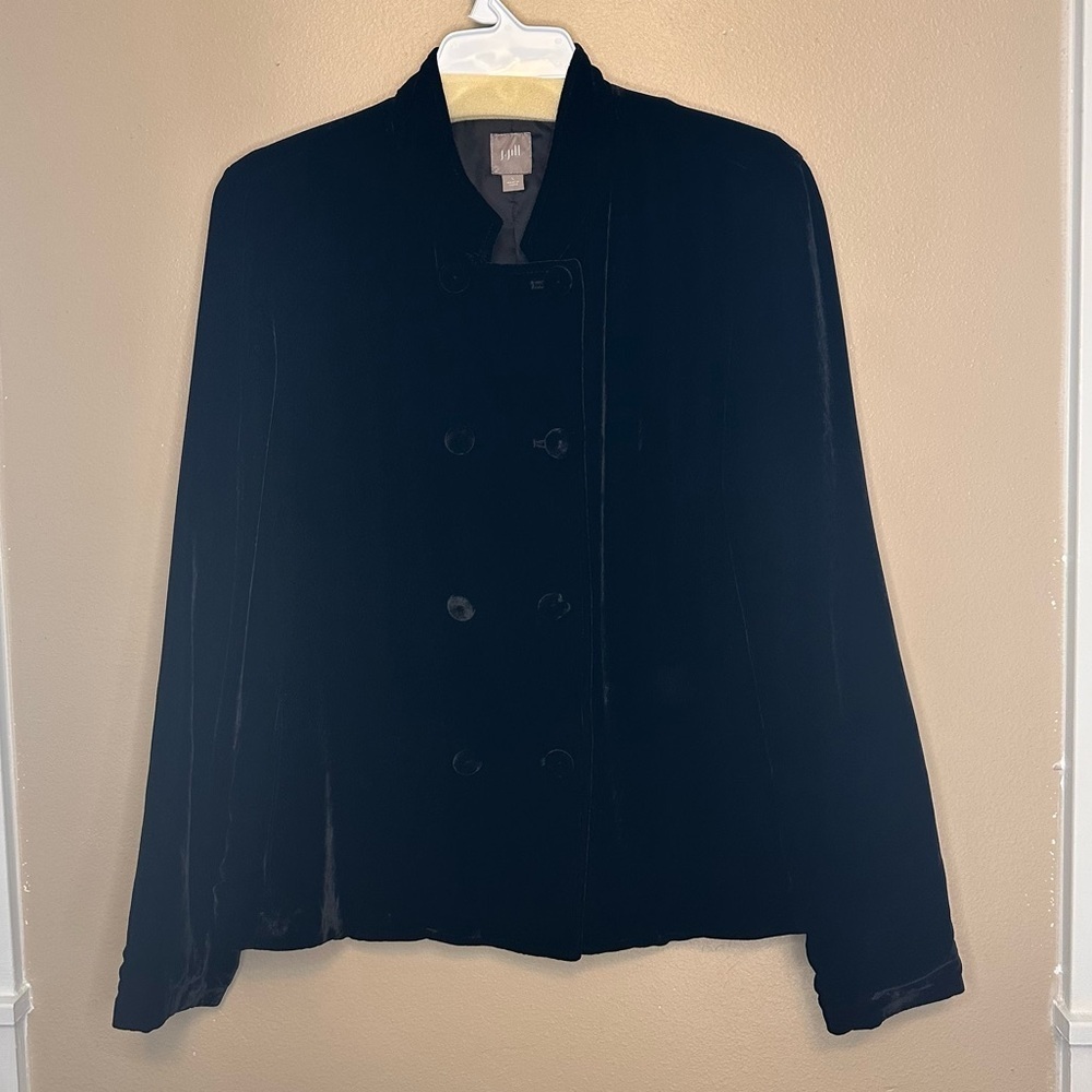 J. Jill Classic Black Double Breasted Silk Blend Blazer Size Large